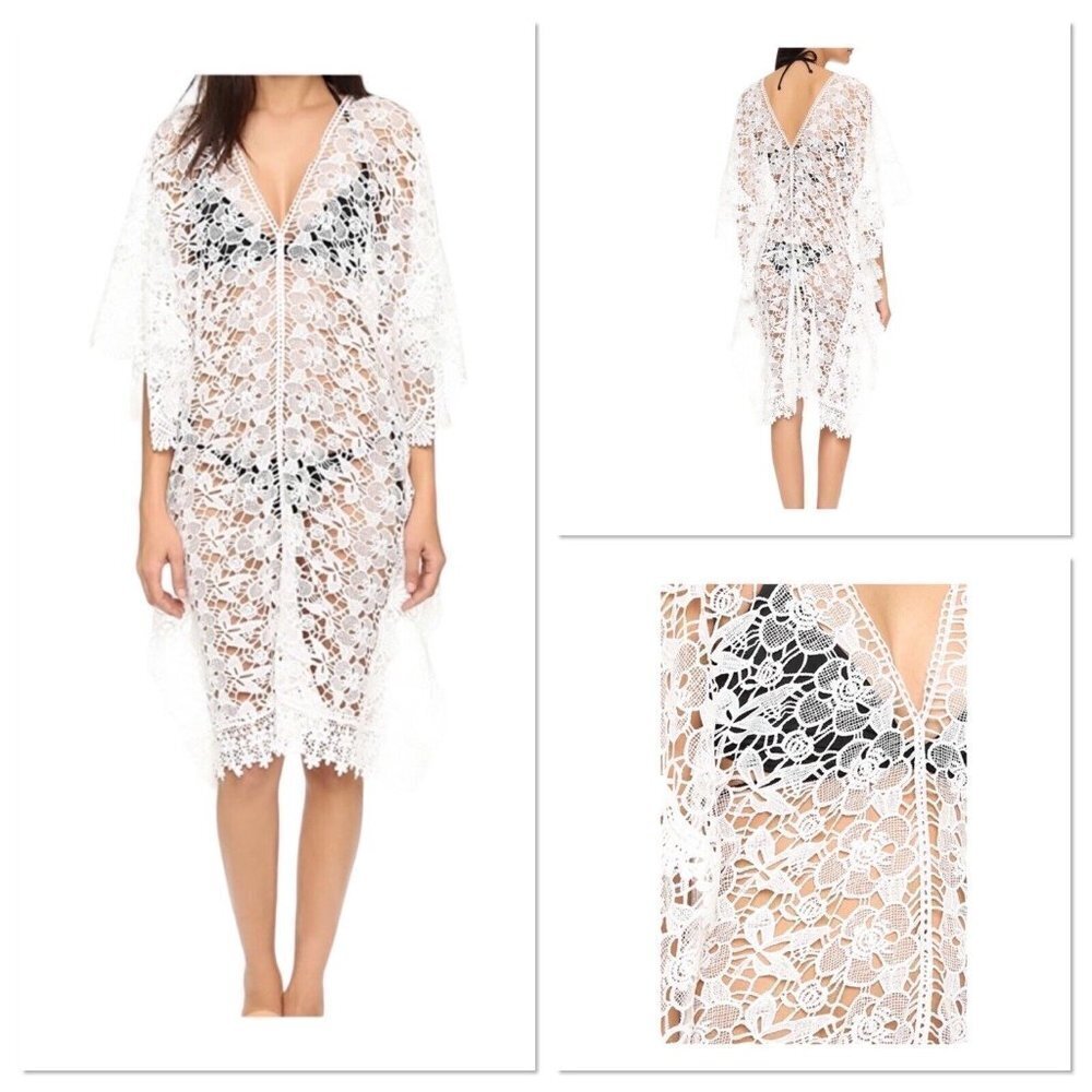 Yumi Kim White Sheer Lace Tulum Tunic Swim Cover Up Batwing Women Size XS New